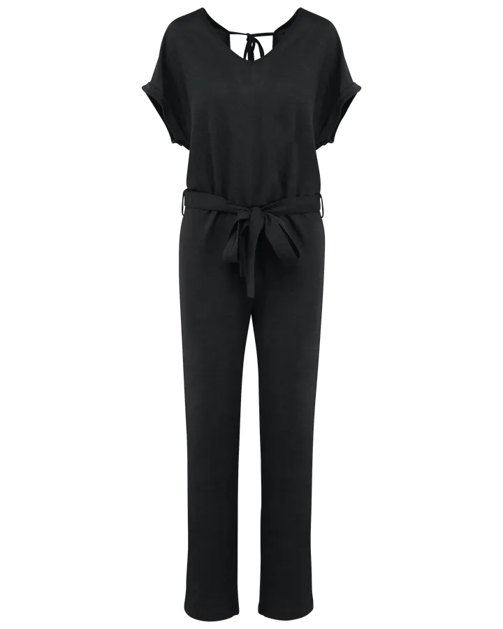 Overall aus Leinenstrickstoff mit kurzen Ärmeln für Damen Black