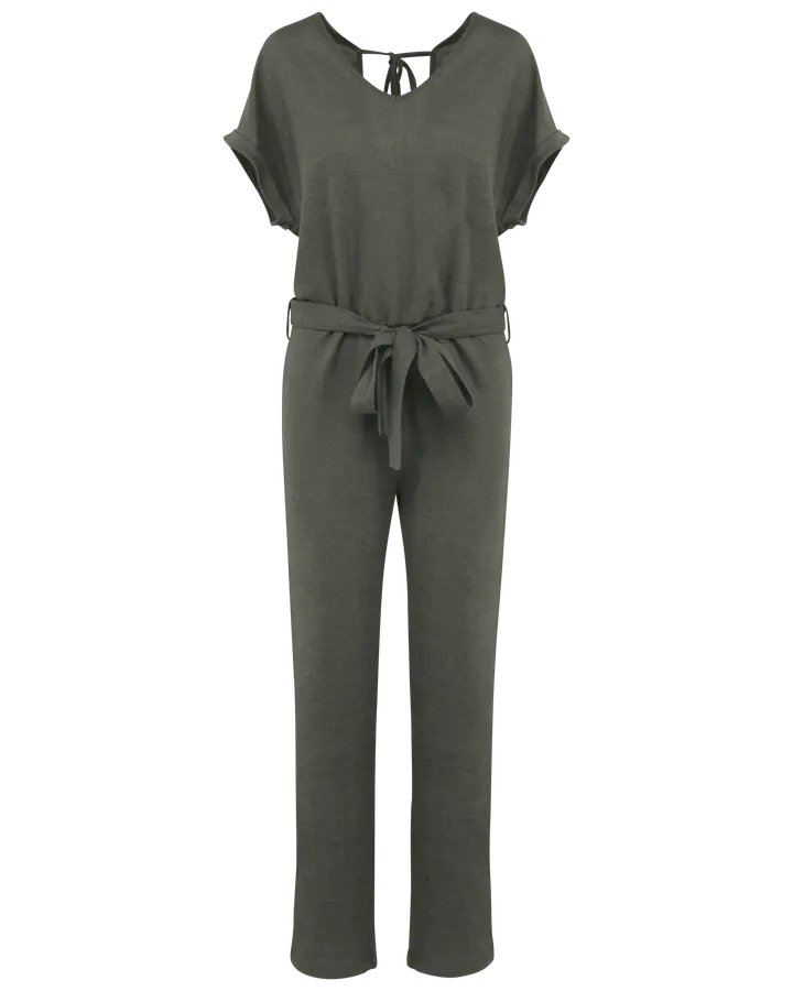 Overall aus Leinenstrickstoff mit kurzen Ärmeln für Damen Organic Khaki