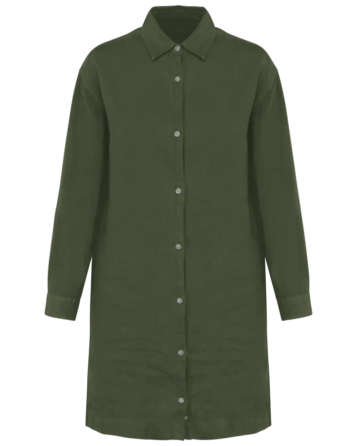 Robe chemise en lin femme Organic Khaki