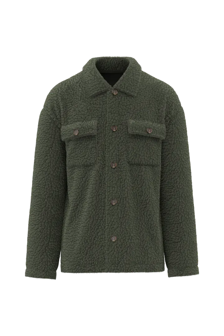 Surchemise à épaules tombantes en sherpa unisexe Forest Khaki