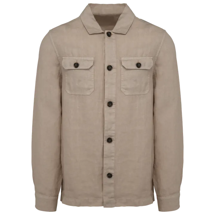 Ausgewaschene Herrenhemdjacke aus Leinen Washed Linen Sand