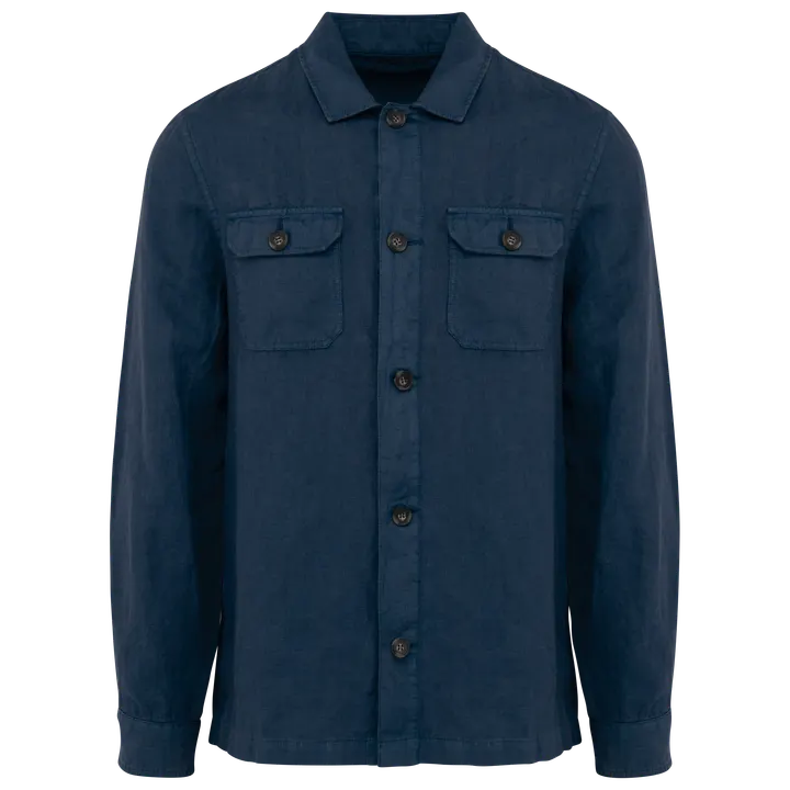 Ausgewaschene Herrenhemdjacke aus Leinen Washed Navy Blue