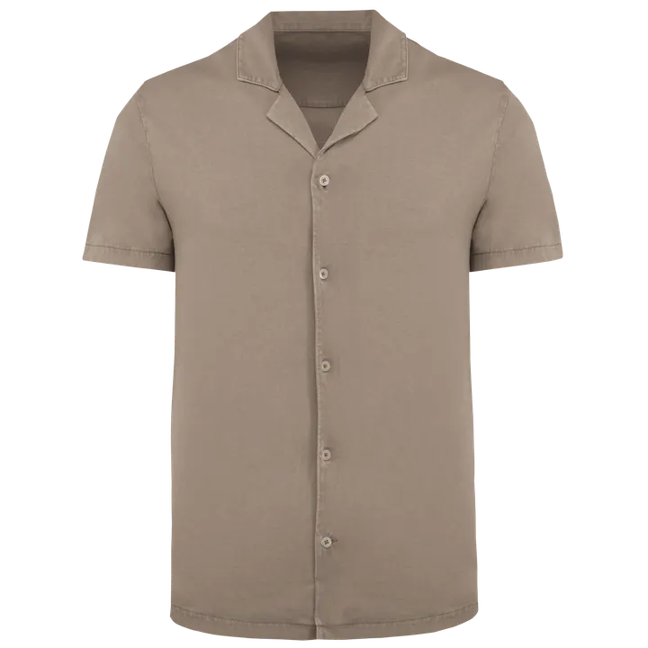 Chemise écoresponsable à col bowling délavée en jersey manches courtes homme Washed Cream Coffee