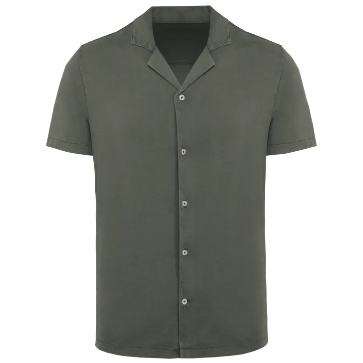 Chemise écoresponsable à col bowling délavée en jersey manches courtes homme Washed Organic Khaki
