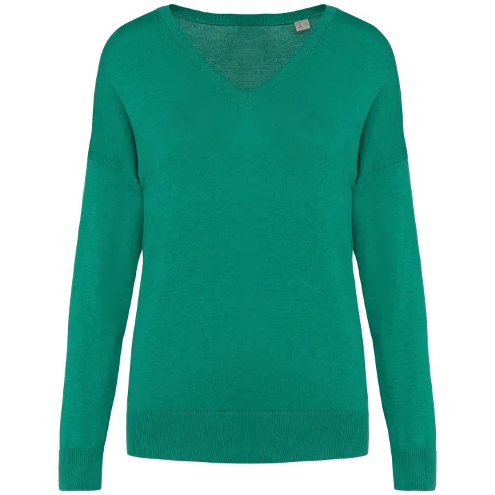 Umweltfreundlicher Damenpullover mit V-Ausschnitt aus Lyocell Gemstone Green