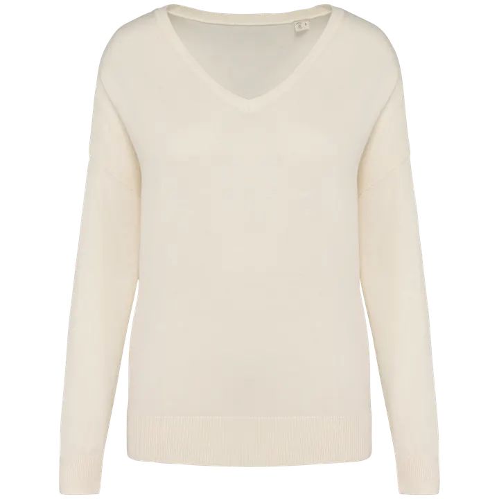 Umweltfreundlicher Damenpullover mit V-Ausschnitt aus Lyocell Ivory