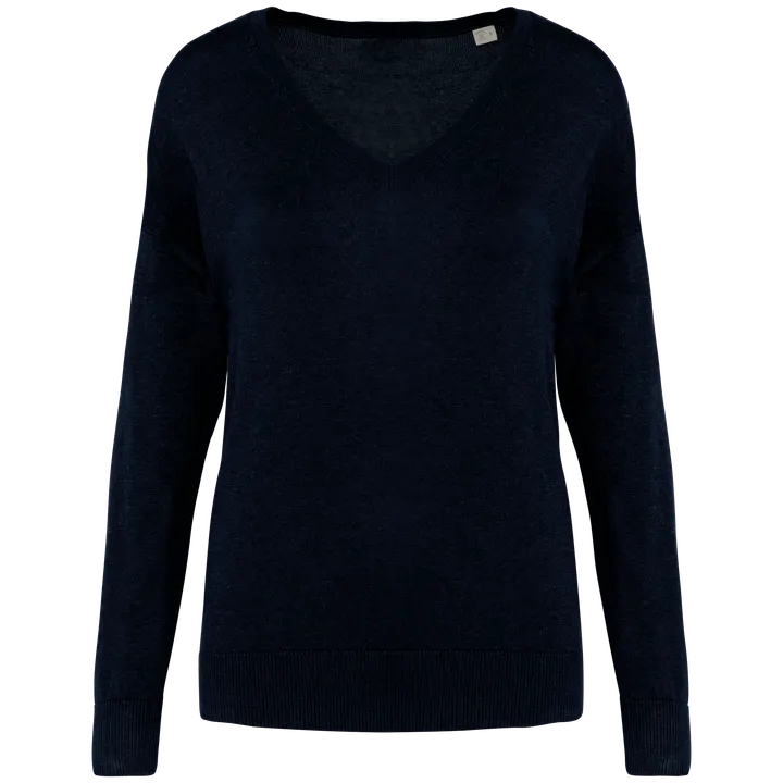Umweltfreundlicher Damenpullover mit V-Ausschnitt aus Lyocell Navy Blue