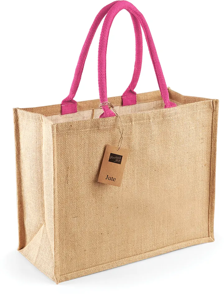 Sac shopping classique en jute Natural / Fuchsia