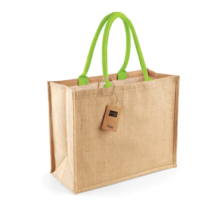 Sac shopping classique en jute Natural / Lime Green