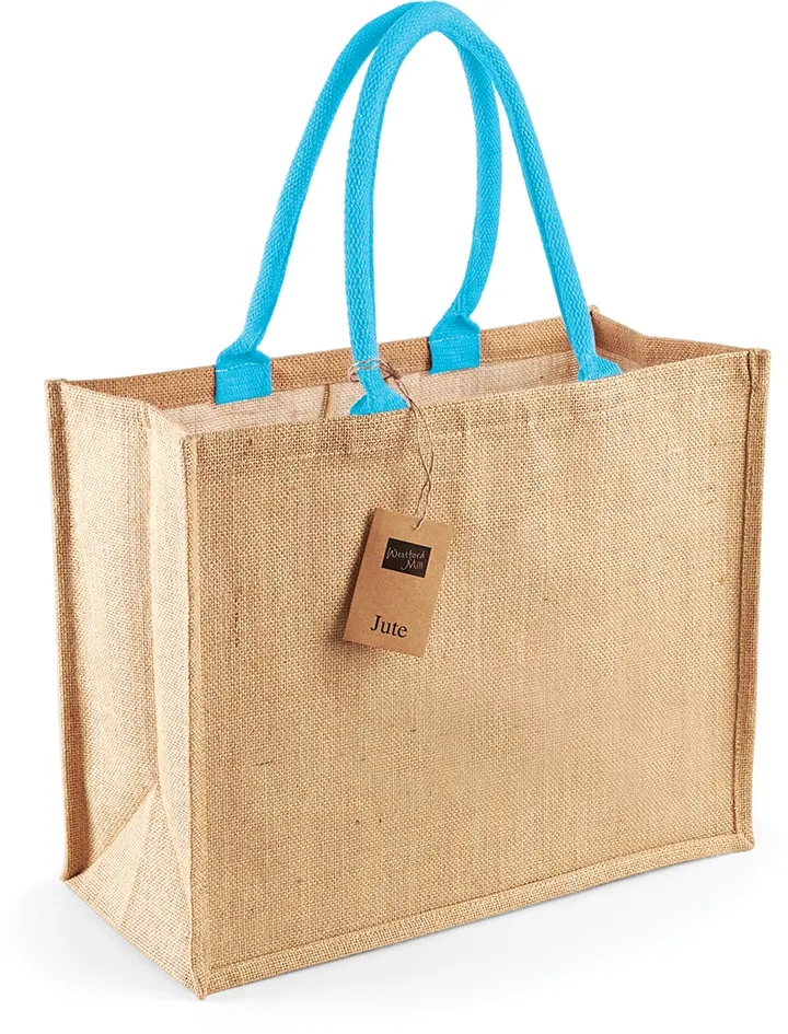 Sac shopping classique en jute Natural / Surf Blue