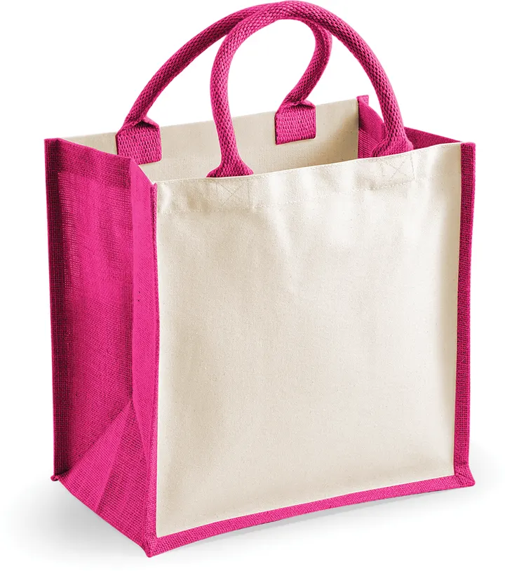 Printers' midi jute bag Fuchsia