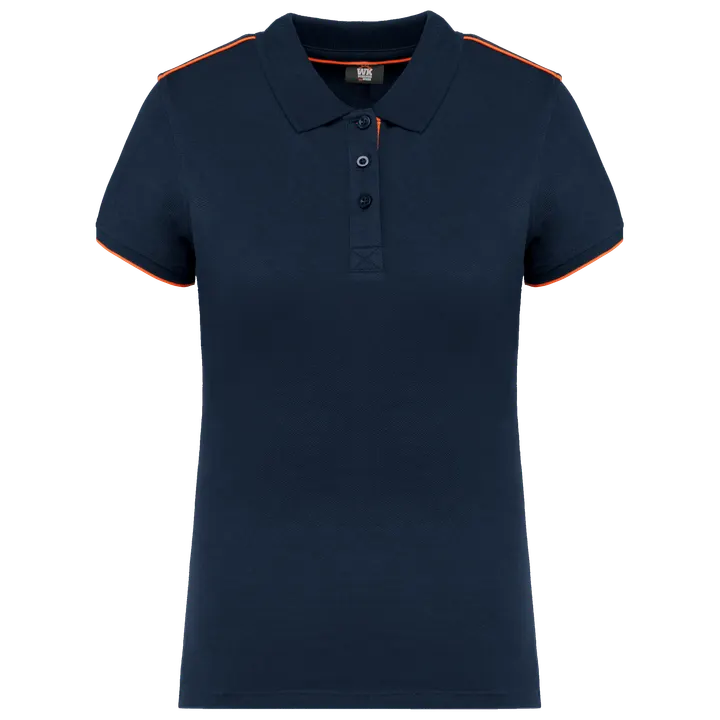 Polo Day To Day contrasté manches courtes femme Navy / Fluorescent Orange