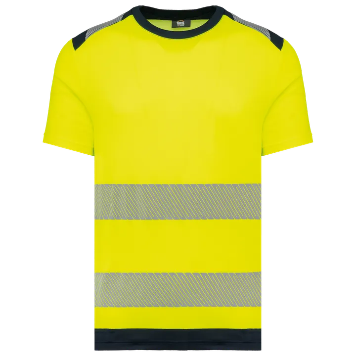 Recyceltes Sicherheits-T-Shirt mit Rundhalsausschnitt und kurzen Ärmeln Hi Viz Yellow / Navy