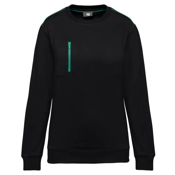 Day To Day Unisex-Sweatshirt mit kontrastfarbener zip Tasche Black / Kelly Green