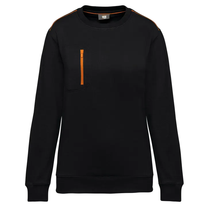 Day To Day Unisex-Sweatshirt mit kontrastfarbener zip Tasche Black / Orange