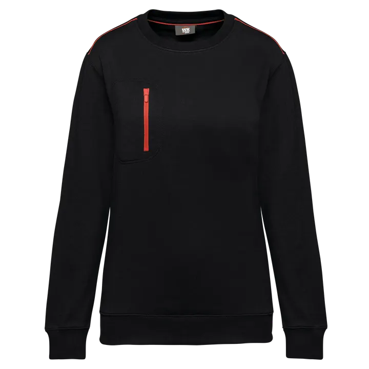 Day To Day Unisex-Sweatshirt mit kontrastfarbener zip Tasche Black / Red