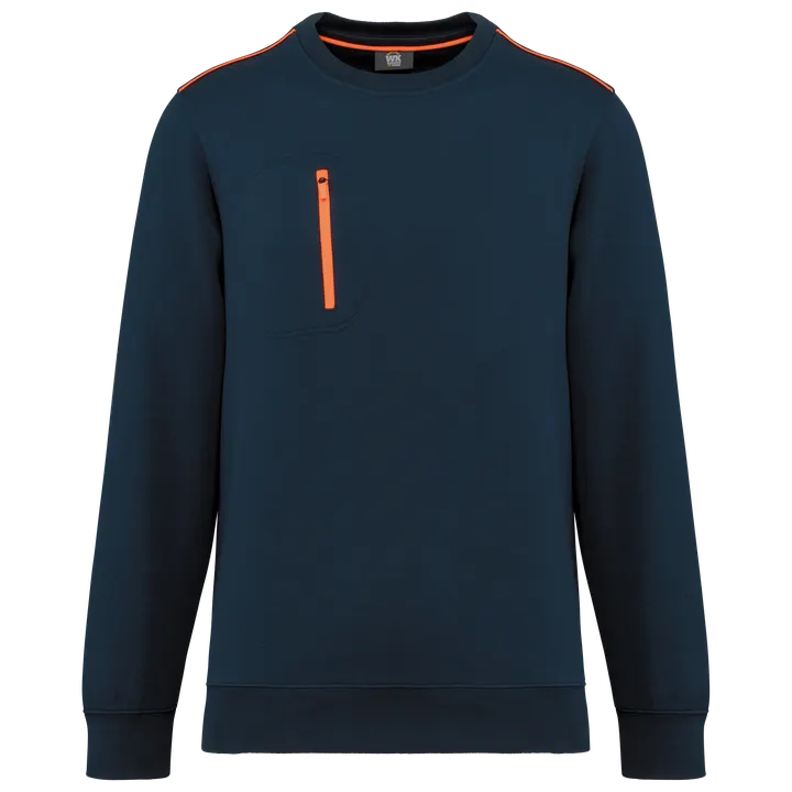 Day To Day Unisex-Sweatshirt mit kontrastfarbener zip Tasche Navy / Fluorescent Orange