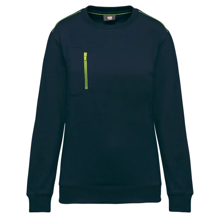 Day To Day Unisex-Sweatshirt mit kontrastfarbener zip Tasche Navy / Fluorescent Yellow
