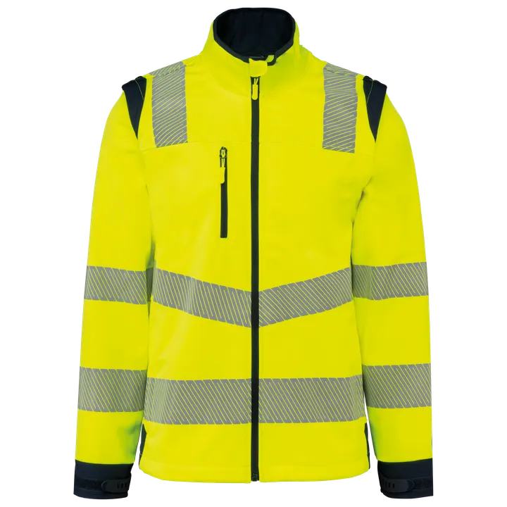 Recycelte Safety Softshell-Jacke mit abnehmbaren Ärmeln Hi Viz Yellow / Navy