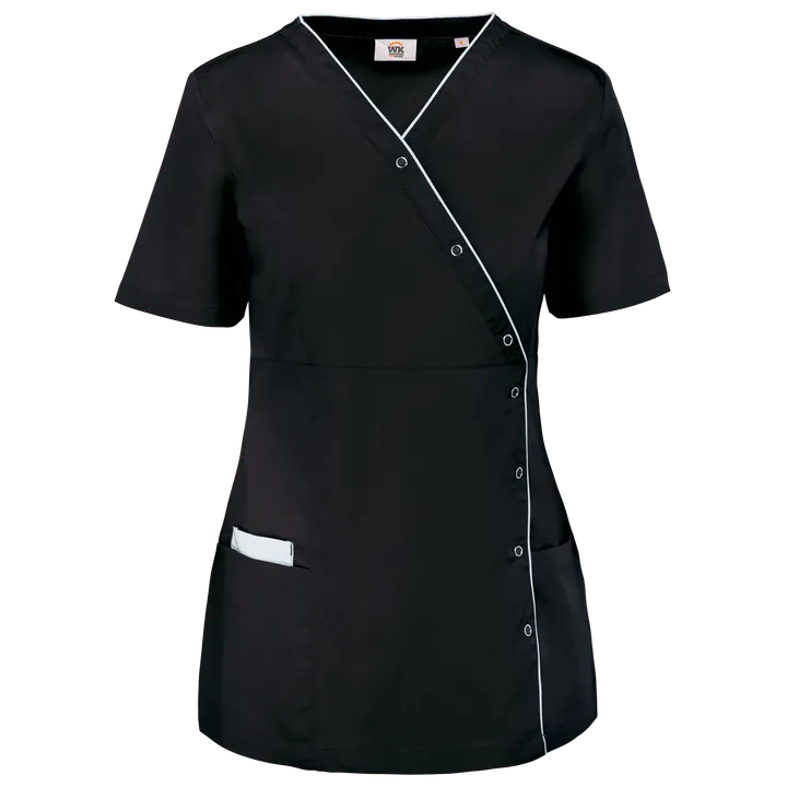 Damenkittel aus Baumwollpolyester mit Druckknöpfen Black