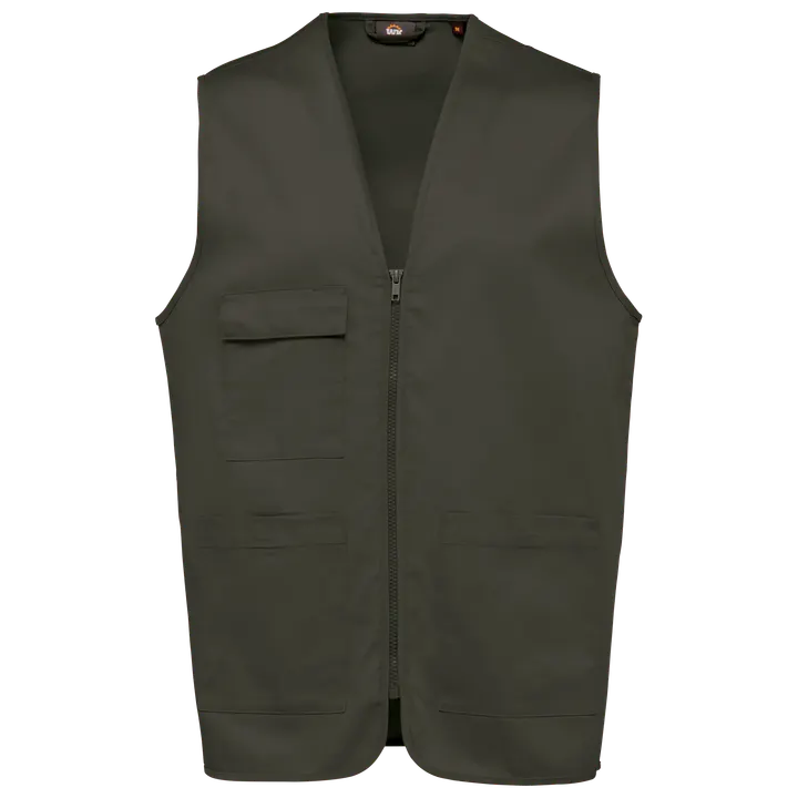 Unisex-Weste aus Baumwollpolyester mit mehreren Taschen Dark Khaki