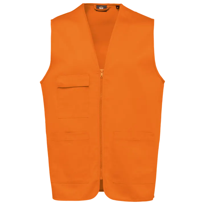Unisex-Weste aus Baumwollpolyester mit mehreren Taschen Orange