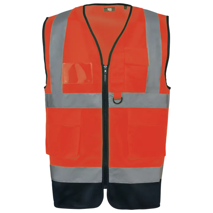 Gilet de sécurité haute visibilité recyclé avec zip unisexe Hi Viz Orange / Navy