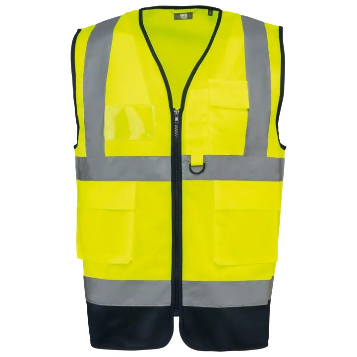 Gilet de sécurité haute visibilité recyclé avec zip unisexe Hi Viz Yellow / Navy