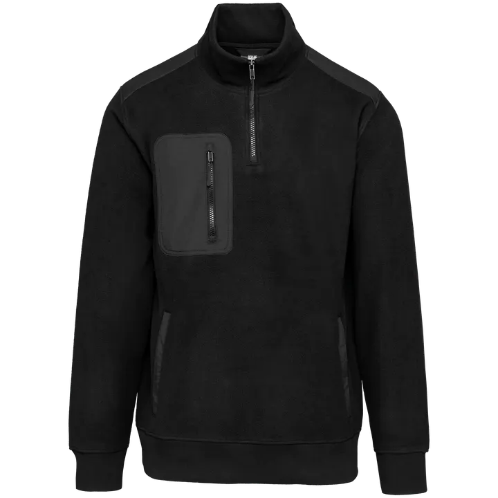 Umweltfreundlicher Fleecepullover mit Reißverschlusskragen, Unisex Black
