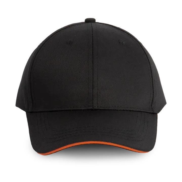 6-Panel-Cap mit Kontrast-Sandwichschirm Black / Orange