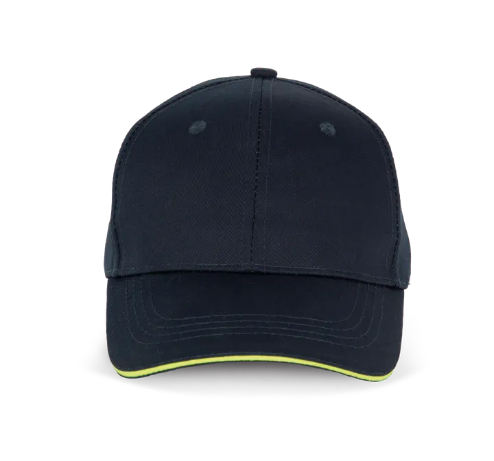 6-Panel-Cap mit Kontrast-Sandwichschirm Navy / Fluorescent Yellow