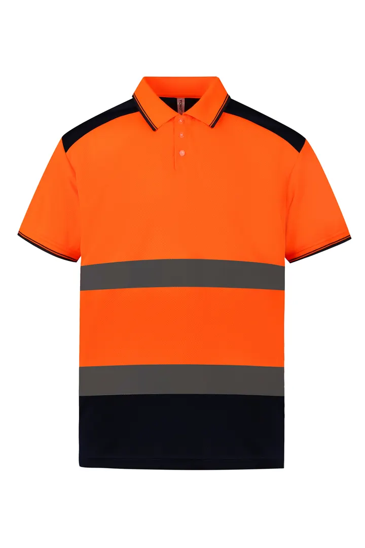 Zweifarbiges HiViz-Polohemd Hi Vis Orange / Navy