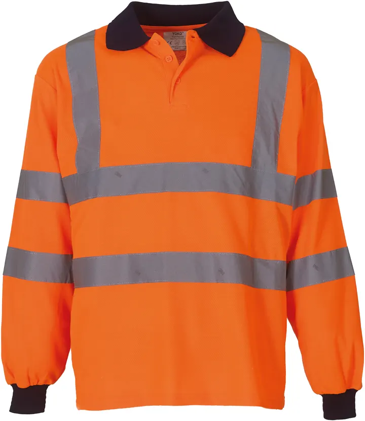 YOKO Langärmliges Poloshirt in Warnfarbe Hi Vis Orange