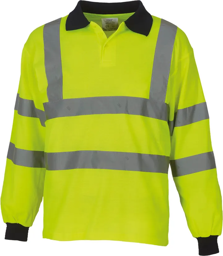 YOKO Langärmliges Poloshirt in Warnfarbe Hi Vis Yellow