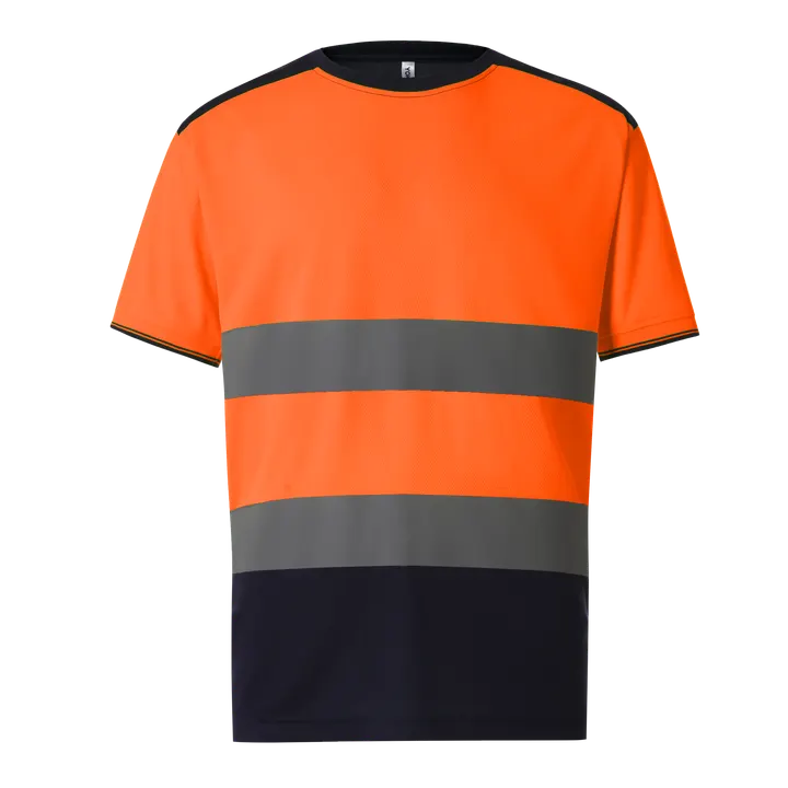 Zweifarbiges Warn-T-Shirt Hi Vis Orange / Navy
