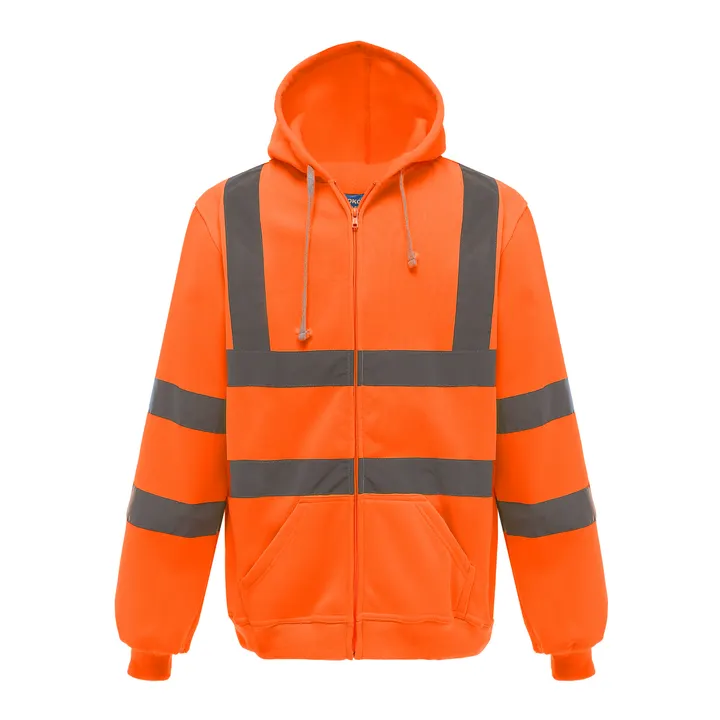 YOKO Kapuzenpullover mit Reißverschluss in Warnfarbe Hi Vis Orange