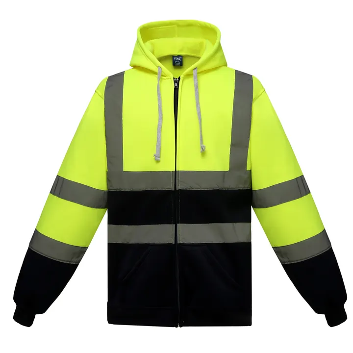 YOKO Kapuzenpullover mit Reißverschluss in Warnfarbe Hi Vis Yellow / Navy