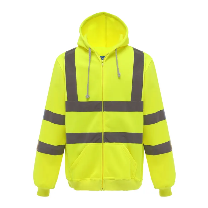 YOKO Kapuzenpullover mit Reißverschluss in Warnfarbe Hi Vis Yellow
