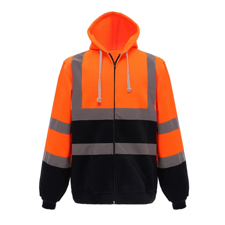 YOKO Kapuzenpullover mit Reißverschluss in Warnfarbe Orange / Navy