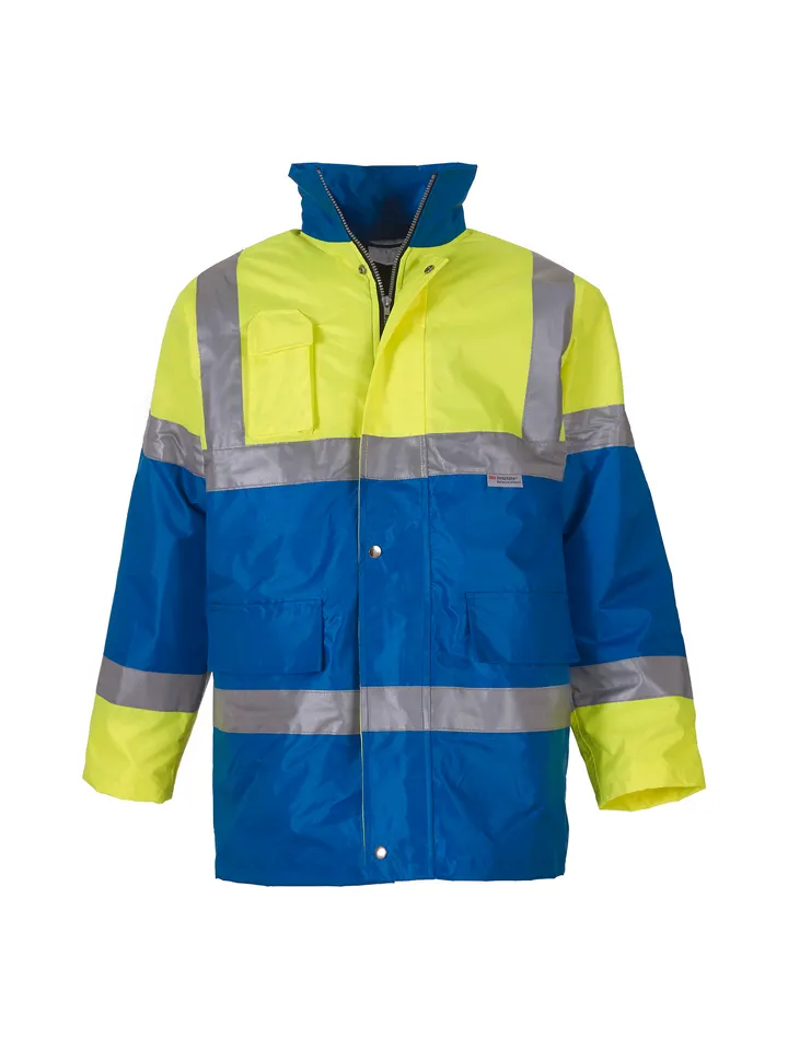Kontrastfarbene Warn-Jacke Hi Vis Yellow / Royal Blue