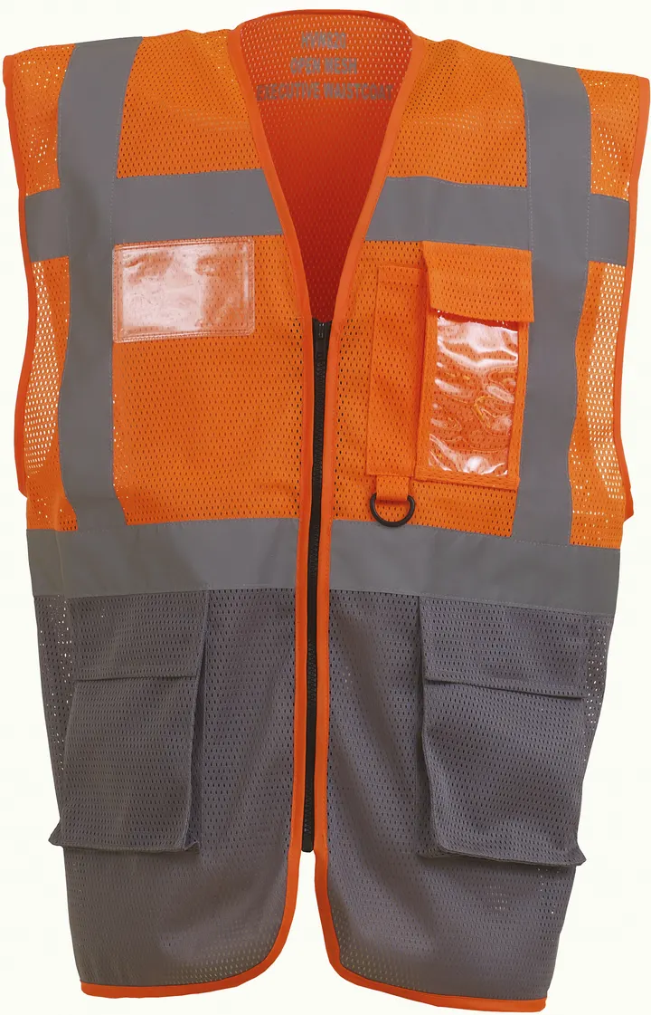 Top Cool - Hi-Vis mesh executive waistcoat Hi Vis Orange / Grey