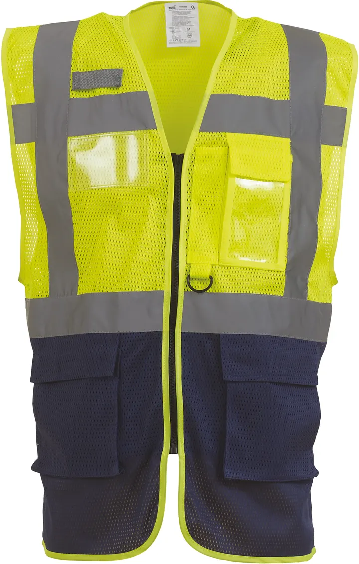 Top Cool - Hi-Vis mesh executive waistcoat Hi Vis Yellow / Navy