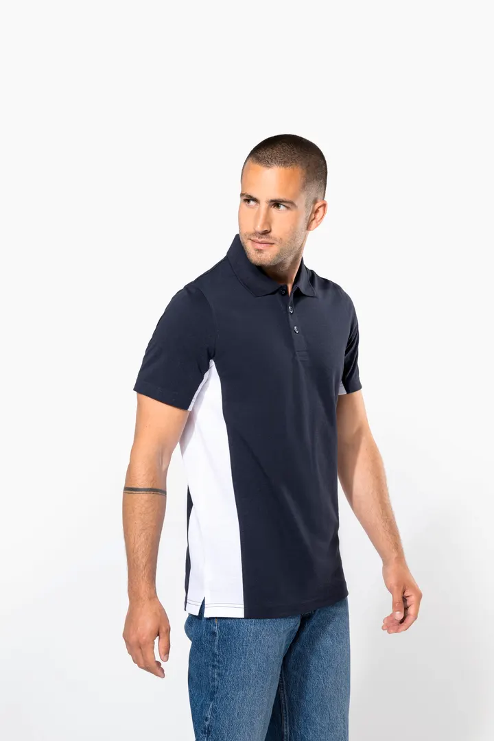 Zweifarbiges Kurzarm-Polohemd für Herren. Aus Baumwollpiqué 4
