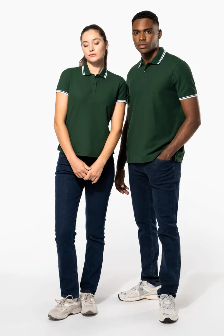 Damen Poloshirt mit kurzen Ärmeln und kontrastfarbenen Paspeln 17