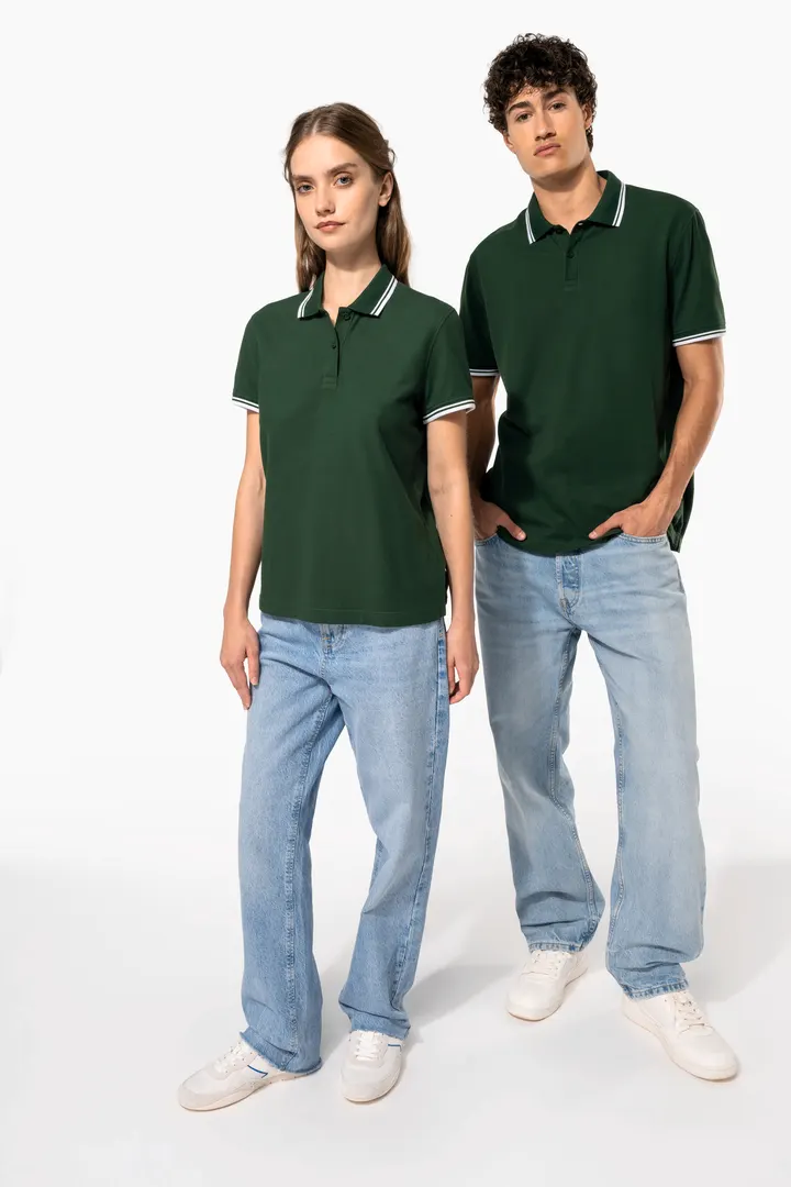 Damen Poloshirt mit kurzen Ärmeln und kontrastfarbenen Paspeln 22