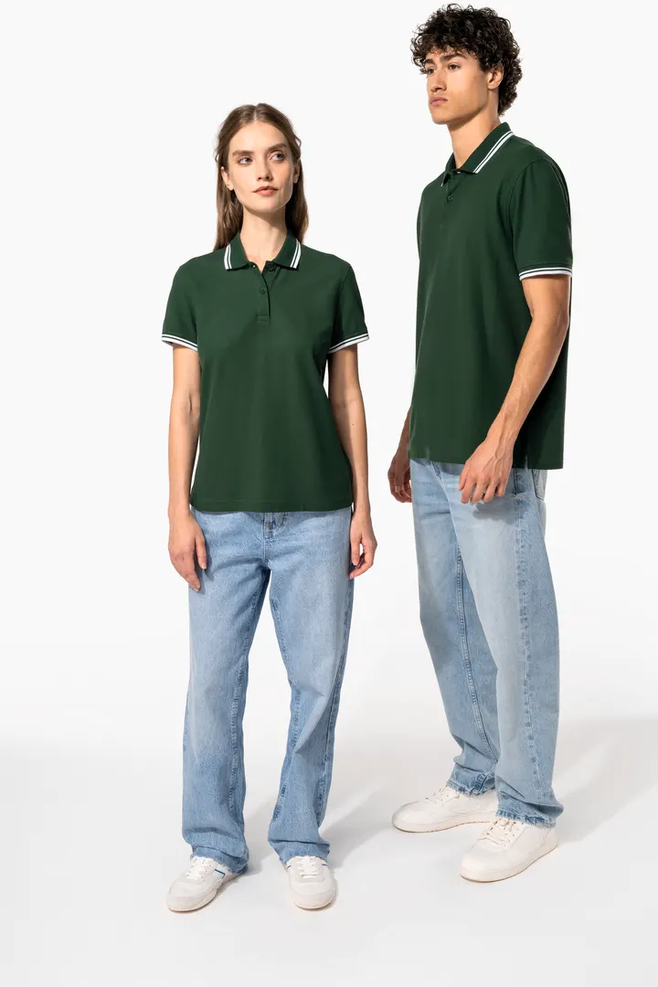 Damen Poloshirt mit kurzen Ärmeln und kontrastfarbenen Paspeln 23