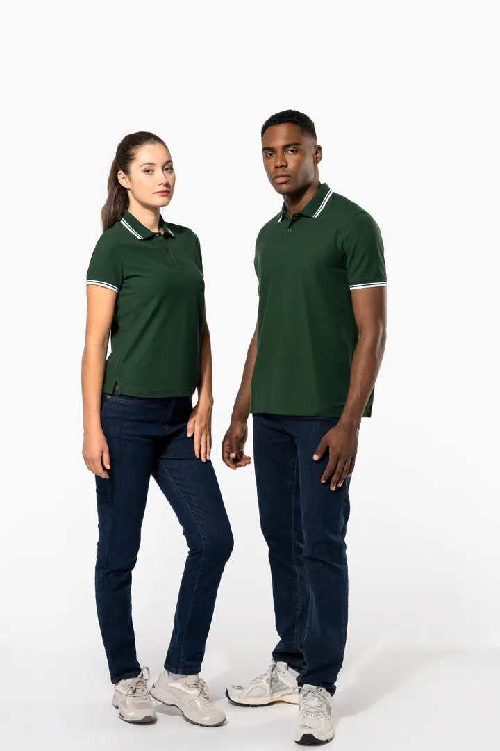 Damen Poloshirt mit kurzen Ärmeln und kontrastfarbenen Paspeln 16