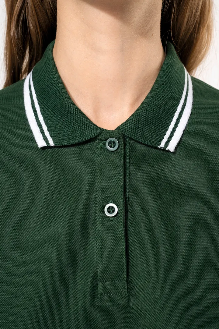 Damen Poloshirt mit kurzen Ärmeln und kontrastfarbenen Paspeln 10