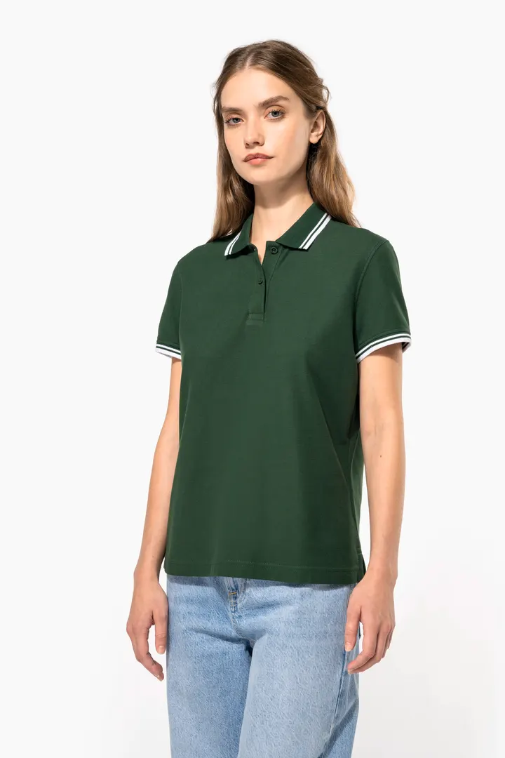 Damen Poloshirt mit kurzen Ärmeln und kontrastfarbenen Paspeln 11