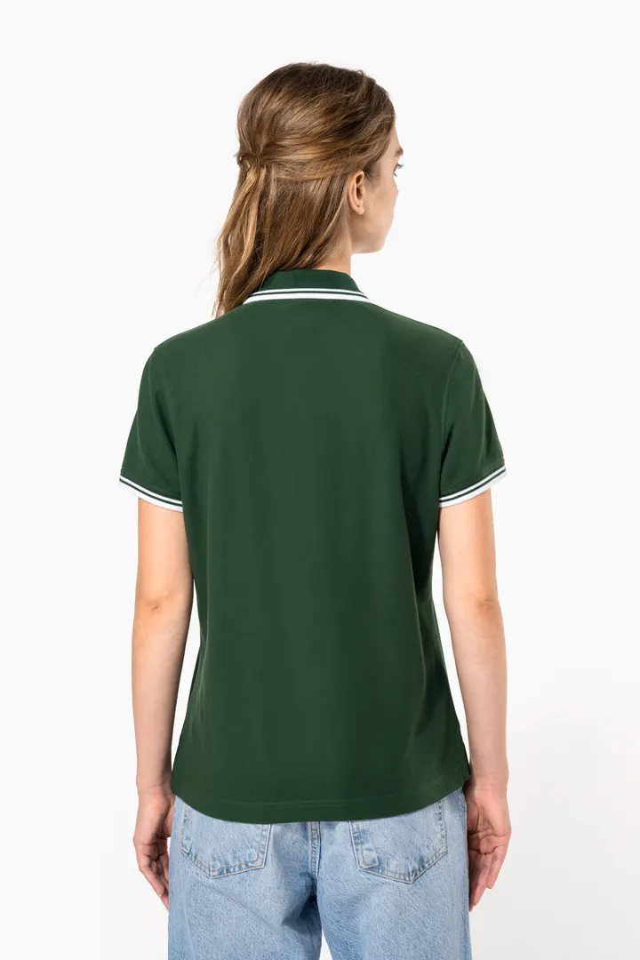 Damen Poloshirt mit kurzen Ärmeln und kontrastfarbenen Paspeln 12
